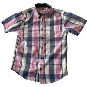 Wrangler Boys Plaid Button Up Shirt Youth Large 10/12 Short Sleeve Casual